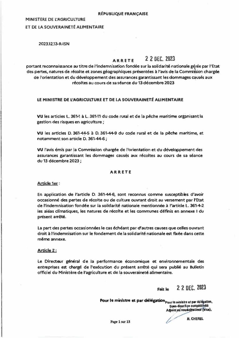 Lire la suite à propos de l’article ARRÊTÉ DU MINISTÈRE DE L’AGRICULTURE