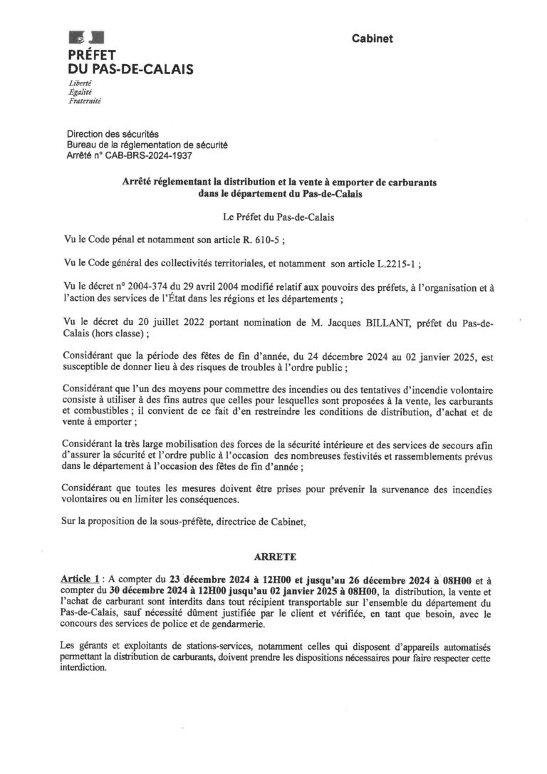 Lire la suite à propos de l’article ARRÊTÉ CARBURANTS PAS-DE-CALAIS