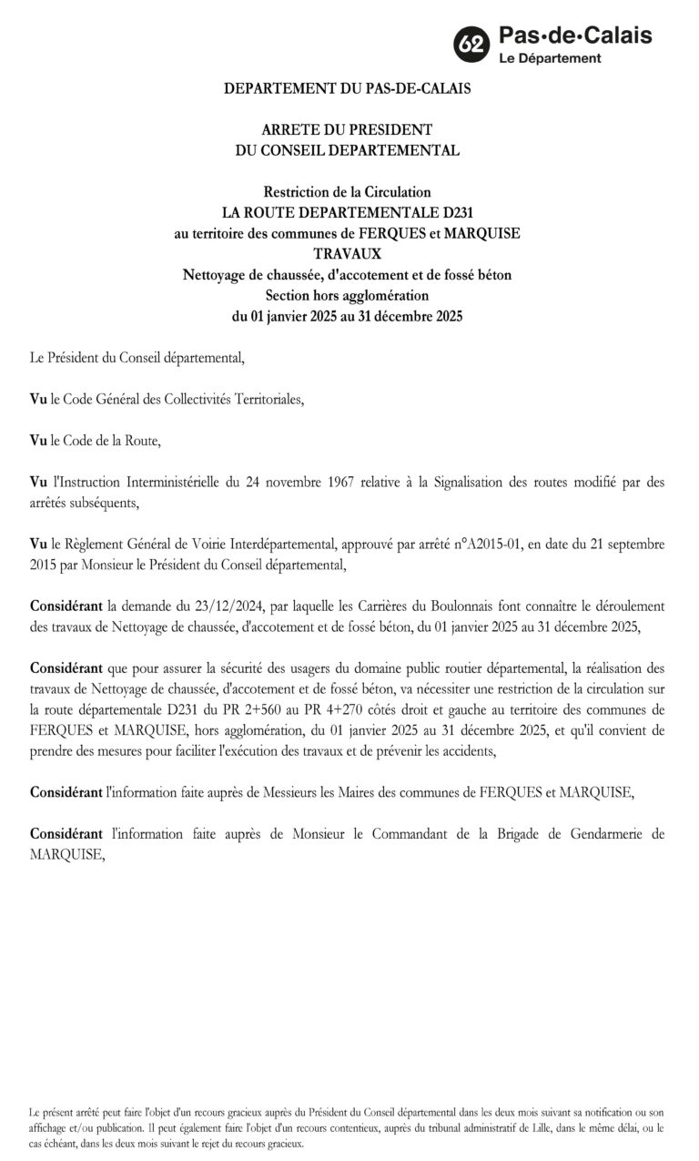 Lire la suite à propos de l’article ARRÊTÉ TRAVAUX : NETTOYAGE CHAUSSÉE, ACCOTEMENT ET FOSSÉ BÉTON