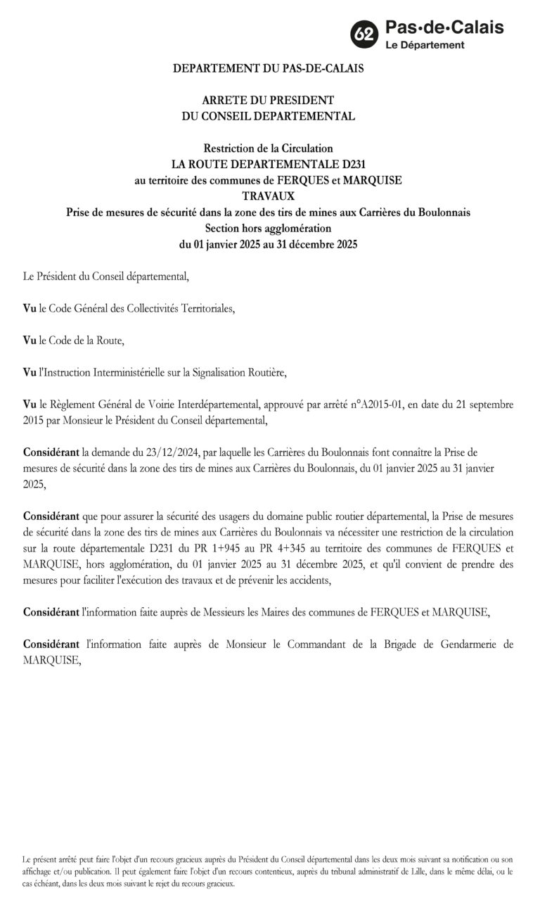 Lire la suite à propos de l’article ARRÊTÉ TIRS DE MINES CARRIÈRES DU BOULONNAIS